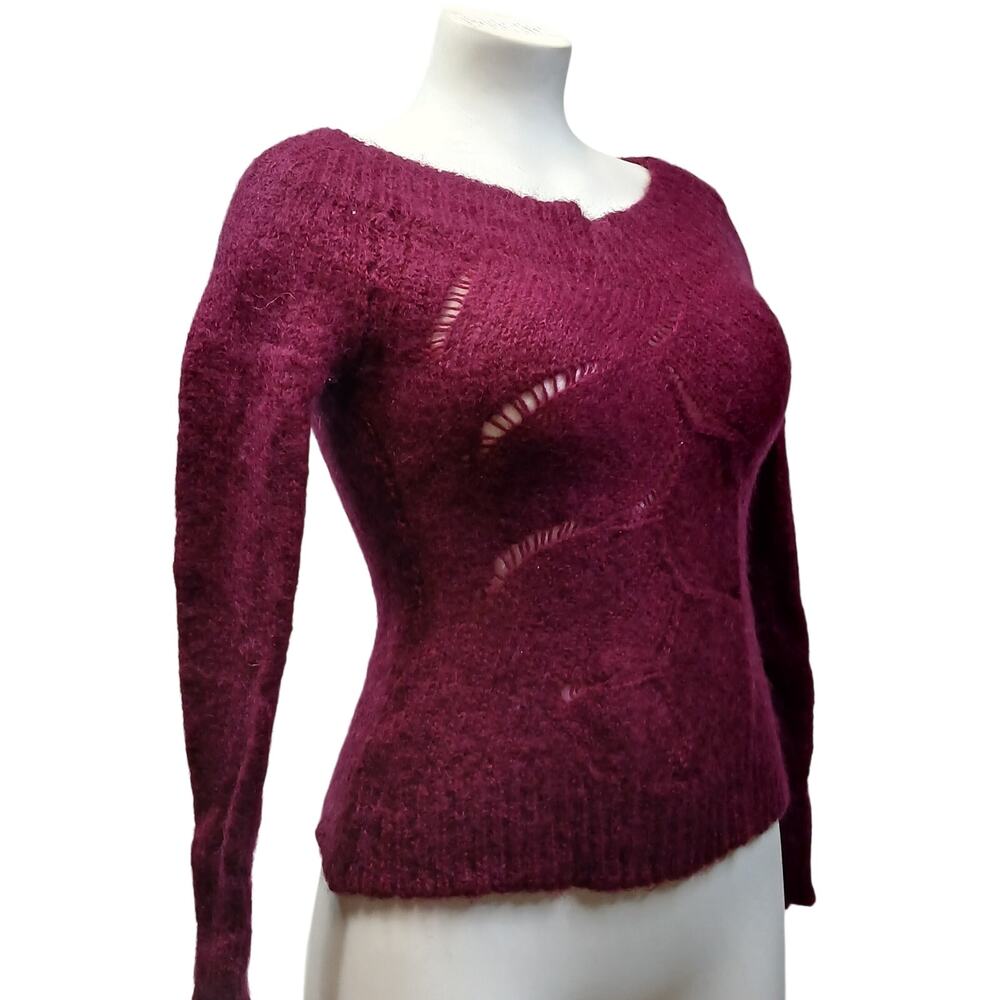 Anne Klein Mohair Wool Blend Knit Long Sleeve Sweater Magenta Pink Small